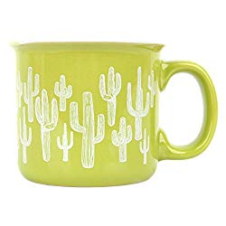 Yellow campfire mug with white cactus pattern