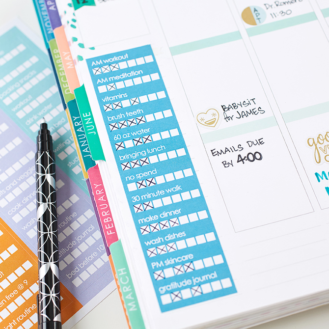 Planner Accessories by Erin Condren - Customized Habit Tracker Stickers for your planner, as seen on Dressed Up Rustic by Janette Foreman