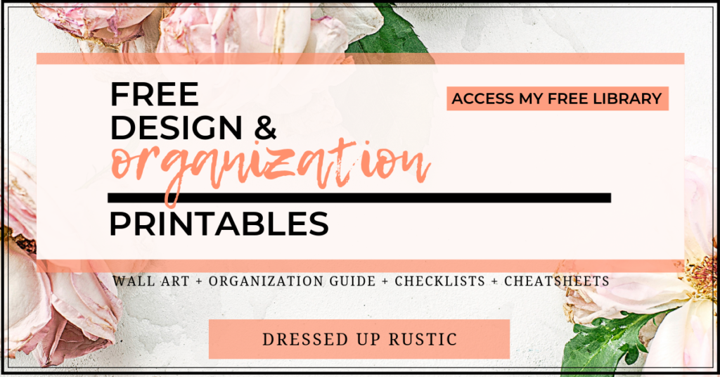 free resource library for organization printables, free printables, design guides, wall art, cheat sheets, checklists, declutterig guide